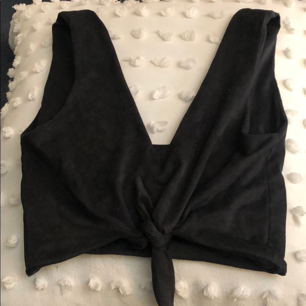 Montce black suede bikini top with tie Medium